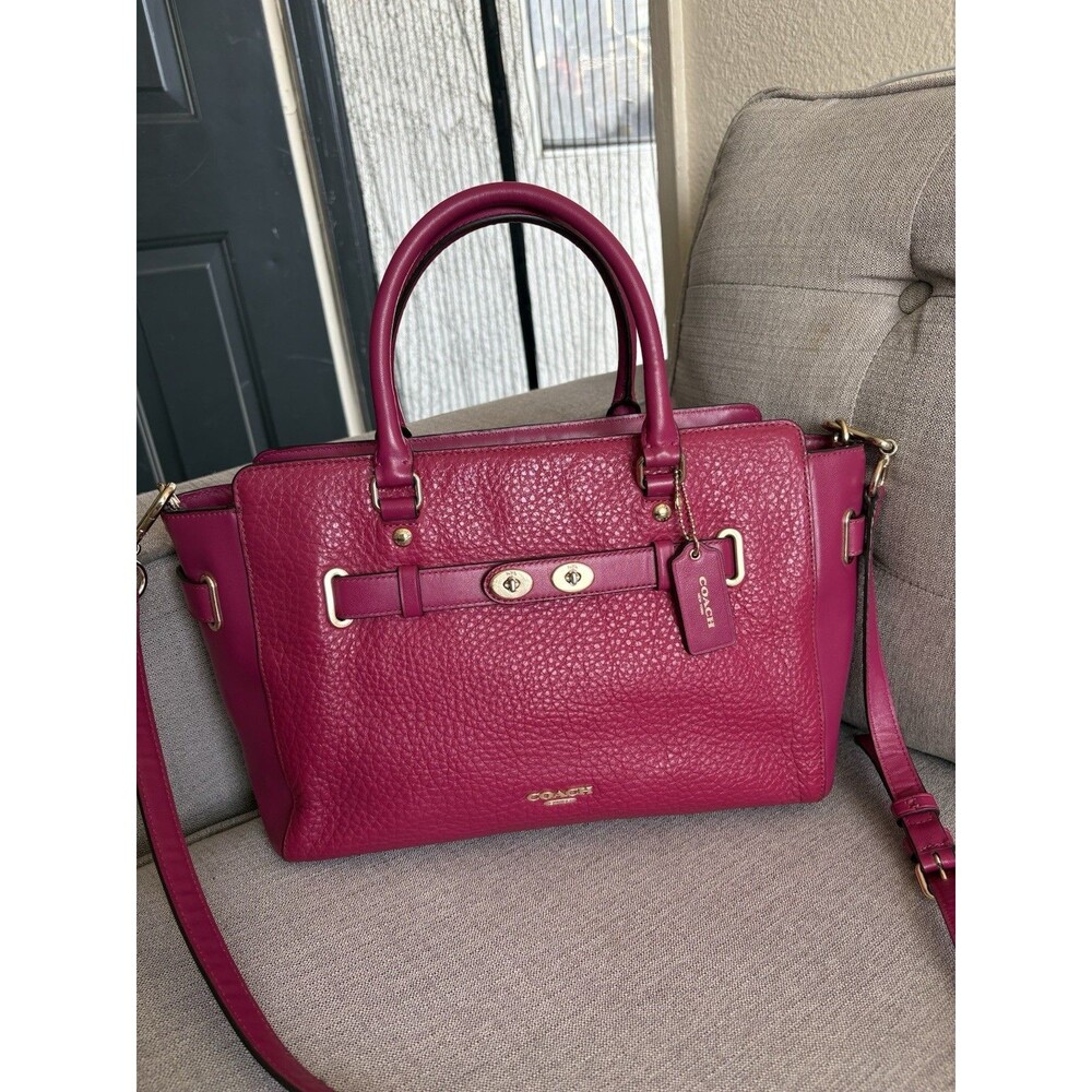 Auth Coach Blake Carryall Swagger 27 Satchel Pebbled Leather Bag In Fuchsia Pink